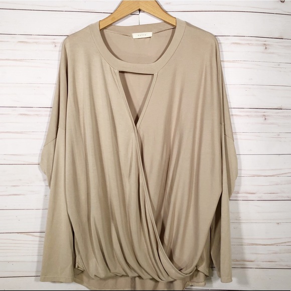 entro Tops - Entro ✨ Tan Triangle Cut-Out Wrap Top- Med